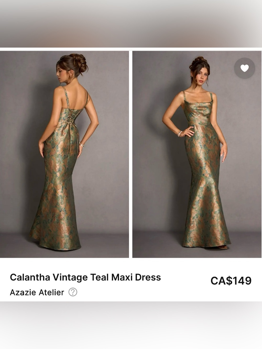 Azazie Calantha Metallic Teal and Copper Maxi Dress - NWT